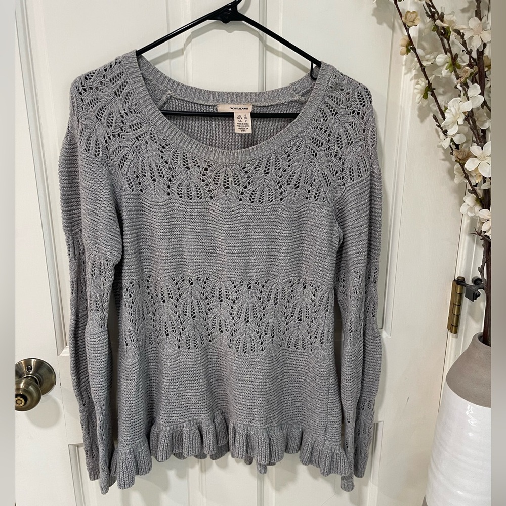 DKNY Crochet ruffle hem sweater